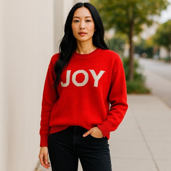 CeCe Women's Christmas Sweater - Red and White - Size M JOY Spellout SOFT - Picture 1 of 6